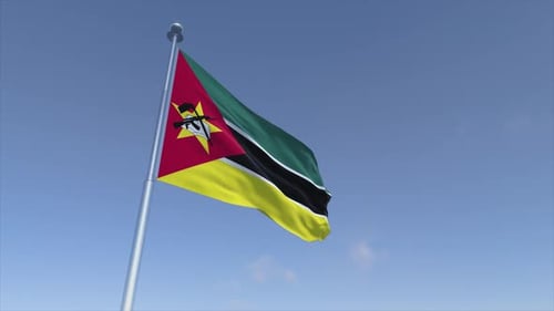 Mozambique National Flag Waving in the Wind 3D Animation