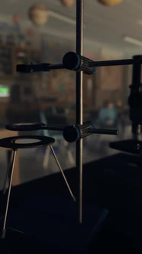 Animated 3D Science Lab Equipment in School Classroom Vertical