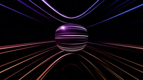 3D Rendering of an Abstract Neon Sphere Made of White Rings and Pinkblue Lighting