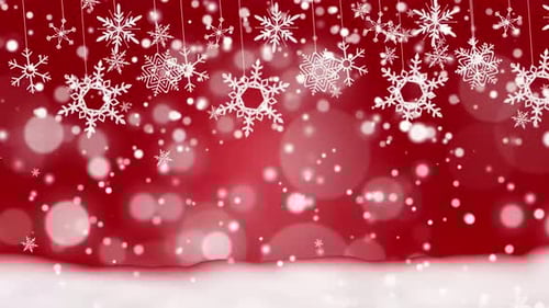 Animated Christmas Snowflakes and Falling Snow on a Red Background