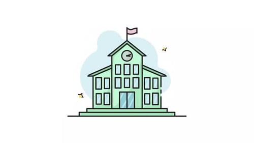 school or campus building line art color animation 2D video for Learning Activities concept