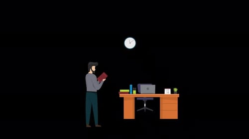 Businessman in the Office is Reading a Book Alpha Channel 4K