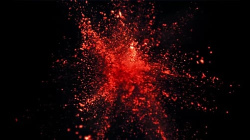 Superzeitlupenexplosion von Farbpulver auf schwarzem Hintergrund, gefilmt mit einer Hochgeschwindigkeitskamera bei 10:00 Uhr