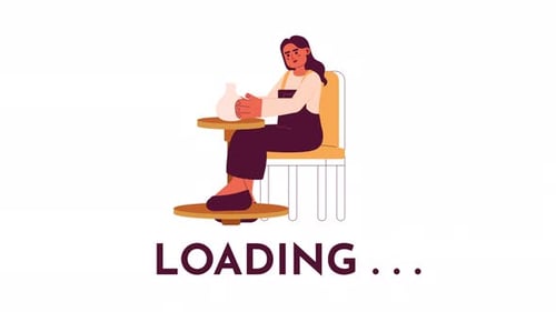 Une femme adulte arabe travaille sur de l'argile, animation de chargement 2D