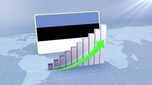 Estonia Flag With Increasing Bar Chart Graph And Arrow Green