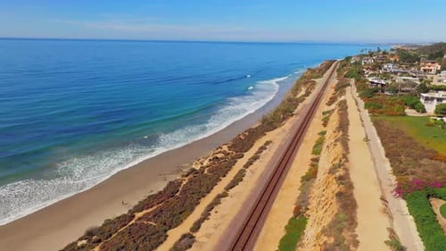 Aerial View Of Del Mar Bluffs Railroad Tracks In San Diego County, California, USA.
