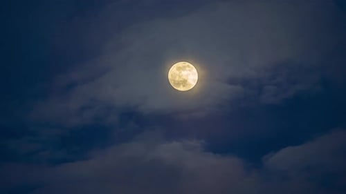 Full Moon Behind Moving Clouds at Night
