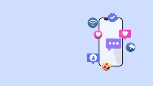 Animated 3D Smartphone with Modern Social Media Interaction Icons