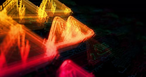 Electric power danger warning symbols loop cyber loop concept