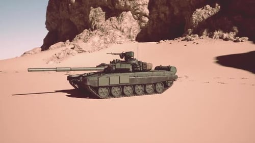 Panzer in der Wüste mit Bergen