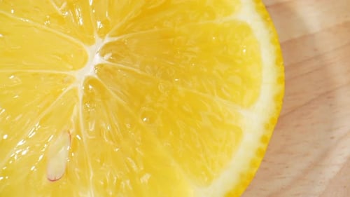 Beautiful half lemon in macro video. 4K