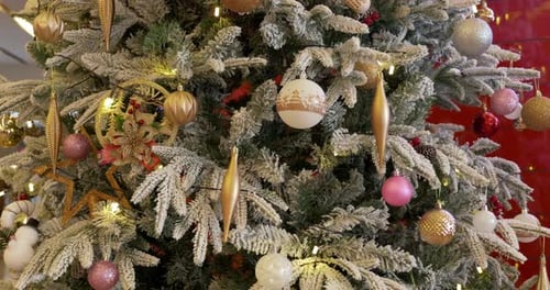 Festive christmas tree decorations home holiday decor cozy atmosphere close-up celebratory vibes