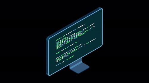 Isometric Computer Monitor with Animated Programming Code