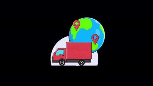 Animated Global Delivery Truck Icon with Location Pins
