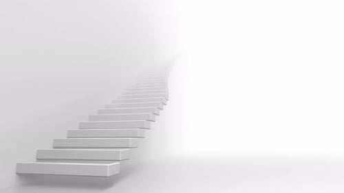 Minimalist White Staircase Rising to Infinite Light Animation