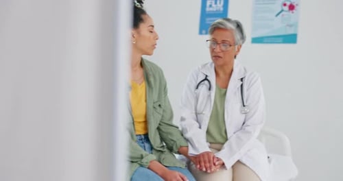 Healthcare, consultant and appointment with a doctor and patient in the hospital for diagnosis