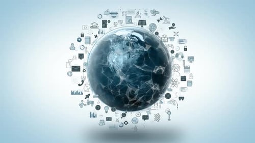 Global Network Connecting Business Technology and Related Icons