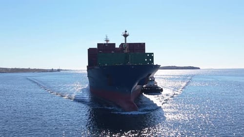 Aerial View Large Cargo Container Ship Approaching Halifax Port Canada
