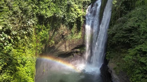 Drone view of Aling Aling waterfall in Bali island, Indonesia