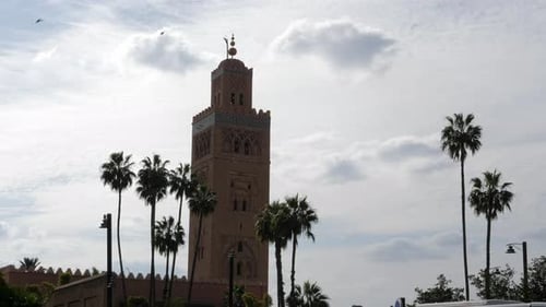 Koutoubia Mosque Tower in Marrakesh, Sunny Day, Static.