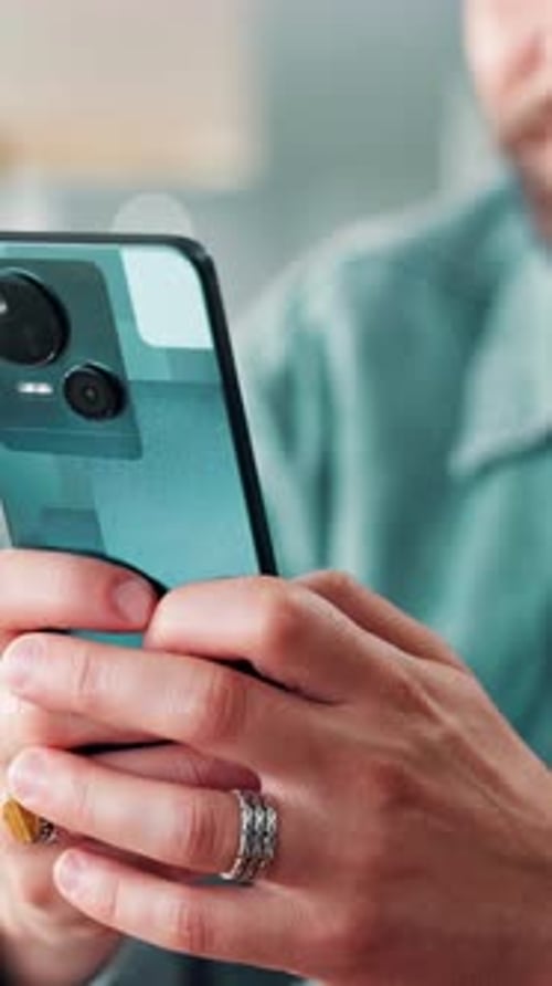 Hands, phone and social media with business person in office for communication or text message