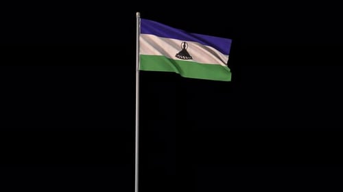 Waving Lesotho National Flag on Alpha Background