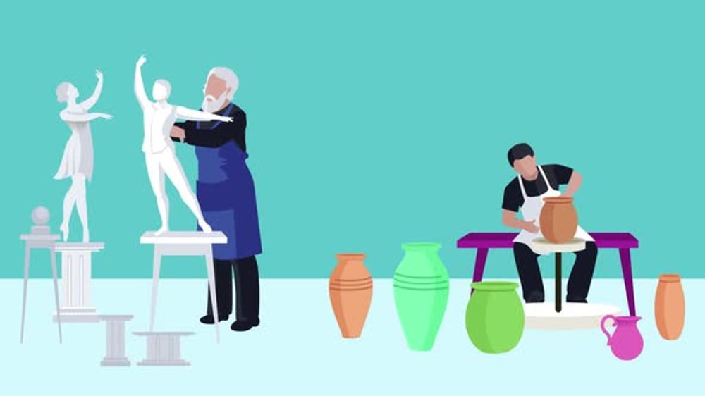 Flat Design Animation of Sculptor and Potter Creating Art, Backgrounds ...