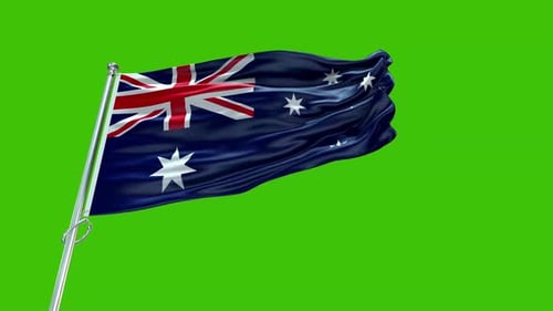 Realistic Waving Australian Flag on Green Screen
