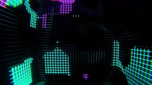 Purple And Turquoise Fantastic Neon Flashing In Abstract Grid Space Background Vj Loop In 4K