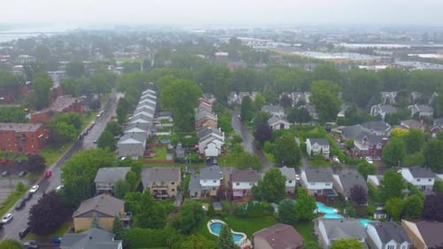 Montreal, Quebec, Canada. Aerial View of Rainy Day in Residential Neighborhood Streets and Buildings