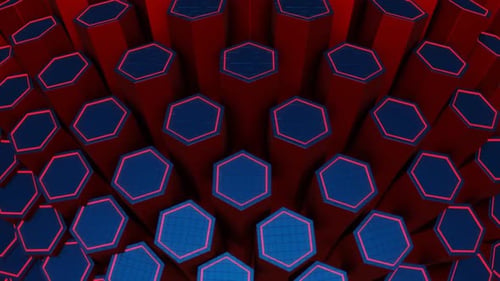 Red And Blue Hexagonal Circular Motion Background Vj Loop In HD