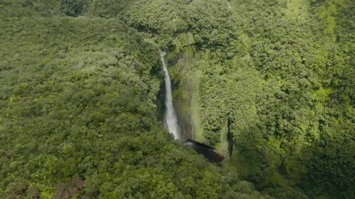 4k Aerial high waterfall with natural pool Drone dolly out