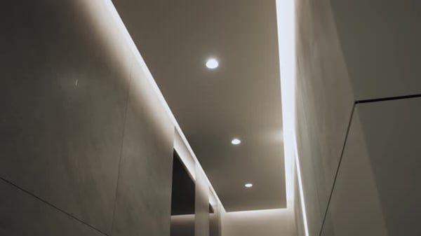 Modern Hidden Ceiling Lamps in Minimalist Hall Interior Hidden LED ...