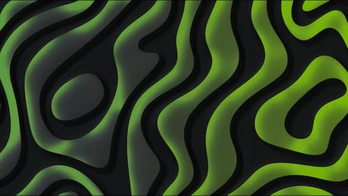 Abstract Wavy Stripe Surreal Pattern, Cartoon Topographic Liquid Lines Green and Black Background