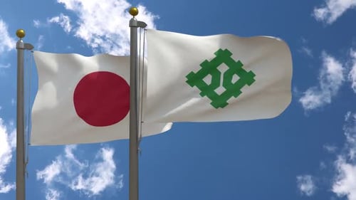 Japan and Japanese City Flags Waving on Flagpoles