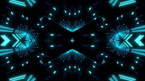 Dynamic neon tunnel journey with pulsating blue lights