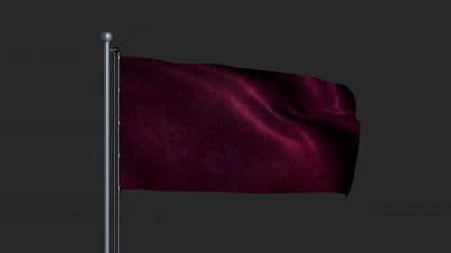 Drapeau violet animé avec tissu usé flottant sur un mât
