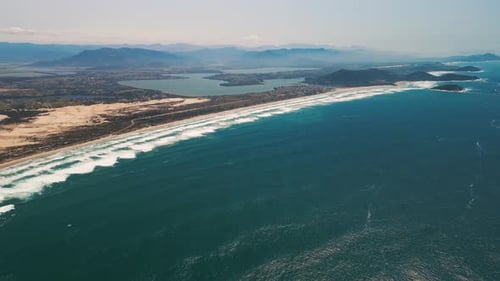 Aerial View of the Brazilian Coastline with Rough Atlantic Ocean