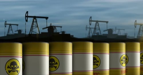 Toxic warning barrels in row endless