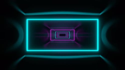 Korridor-Hintergrund mit blauem und rosafarbenem Neonrahmen, VJ Loop in 4K