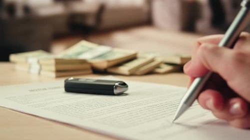 Stacks of Cash Dollars and Euro Banknotes Counting Buying Car Flat Home or Real Estate Counting