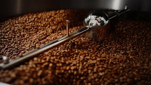 Close Up of Coffee Beans in Roaster