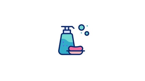 Animated Flat Design Hygiene Icon: Soap Dispenser and Bubbles