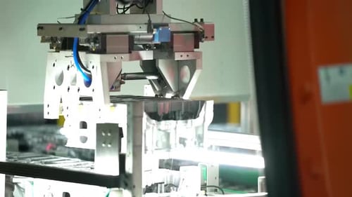 Innovative factory indoors equipped with robotic dedicated production heavy equipment