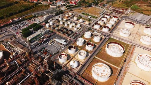 Drone Overhead View of Oil Refinery Infrastructure in Sicily