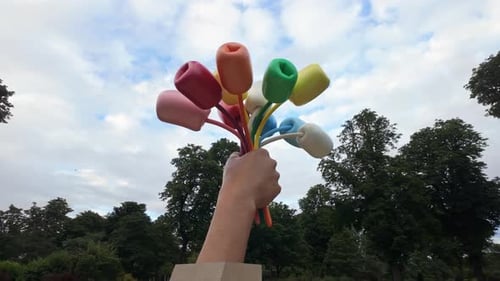 Colorful Bouquet of tulips sculpture in the heart of Paris near the Petit Palais as the honor of vic