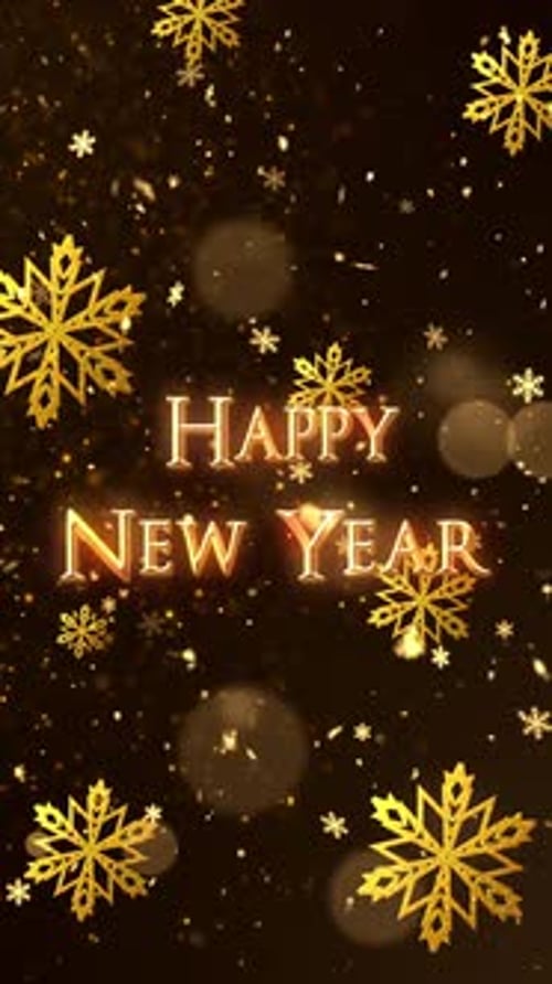 Golden Sparkling Happy New Year Celebration with Snowflakes