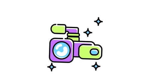 Flat Design Animated Video Camera Icon with Sparkles