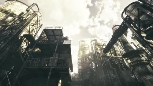 Nightfall Reveals Somber Silhouettes of Neglected Factories and Towers