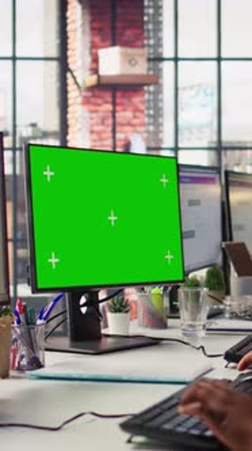 Vertical Video Call Center Agent Providing Live Chat Support Using Green Screen PC